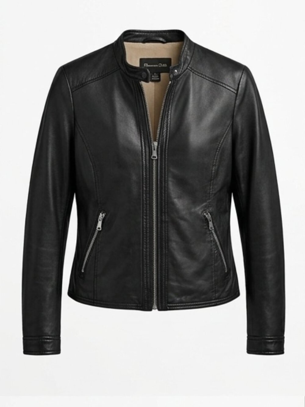 Massimo Dutti Black Sheep Leather Moto Jacket | SMALL